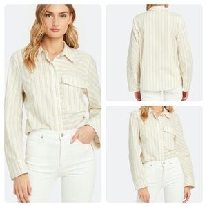 NWT Women’s Cream Stripe Button-Down Shirt